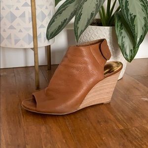 Leather peep toe wedges